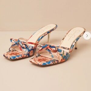 Lulus Cornilia Multi Mosaic Satin Bow High Heel Sandals - Size 7